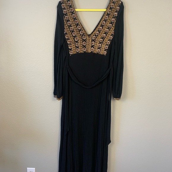 Free People Hearts Desire Black Rose Gold Embroidered Maxi Dress - Picture 4 of 9